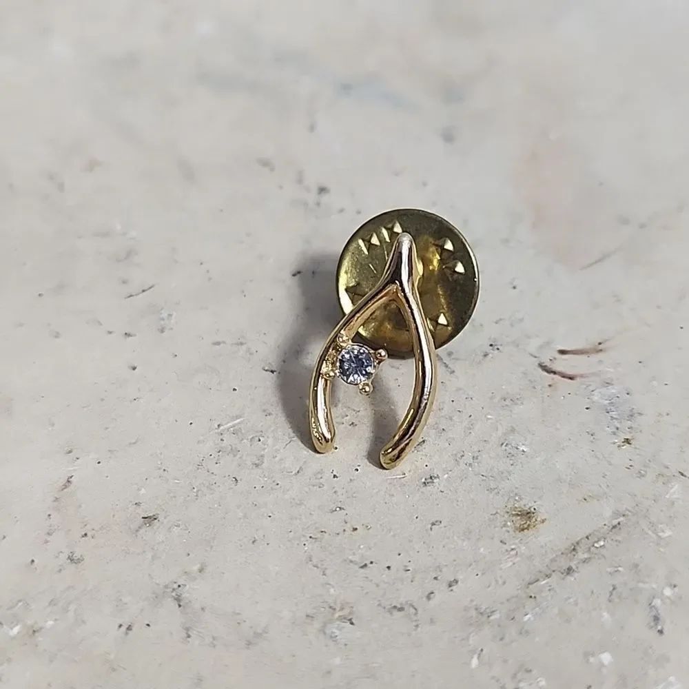 Make A Wish! Wishbone and Rhinestone Lapel Pin